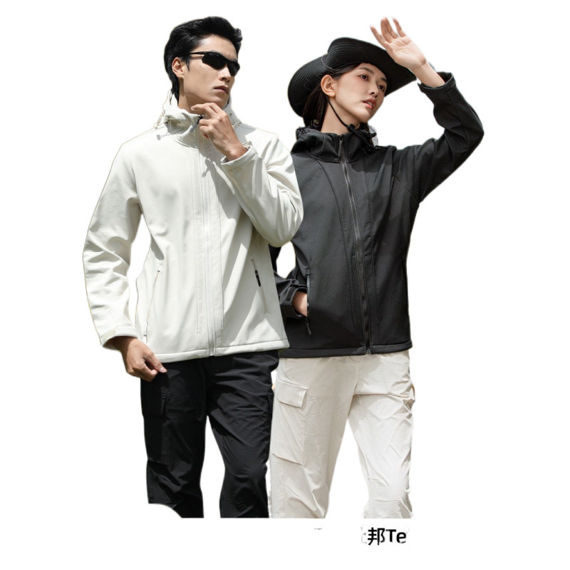 Al aire libre chaqueta de asalto con capuz de pesca con capuz para hombres de otoño y invierno chaqueta de montaña impermeable con capuz de lana para mujeres