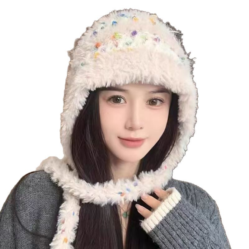 韩版ins彩色糖豆毛绒针织帽女秋冬保暖护耳毛线帽百搭显脸小帽子|undefined