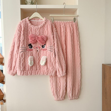 2025秋冬季新款280克珊瑚绒睡衣女可爱卡通圆领法兰绒加厚家居服