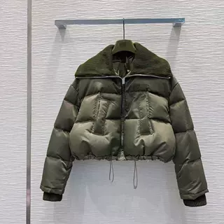 深圳南油25秋冬款时髦帅气字母微标刺绣针织大翻领短款羽绒服外套