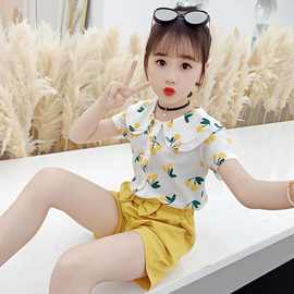 女童短袖套装夏季2023新款中大童韩版洋气樱桃上衣网红时髦两件套