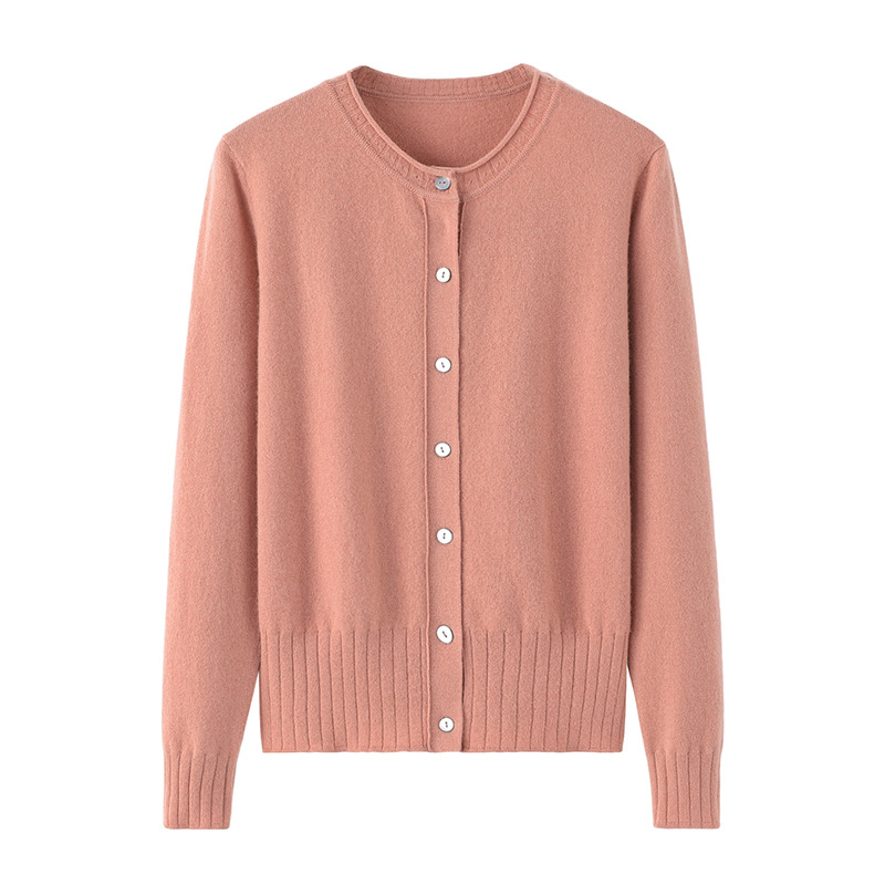 100纯羊绒针织开衫女慵懒风早秋新款外搭上衣短款毛衣外套内蒙古