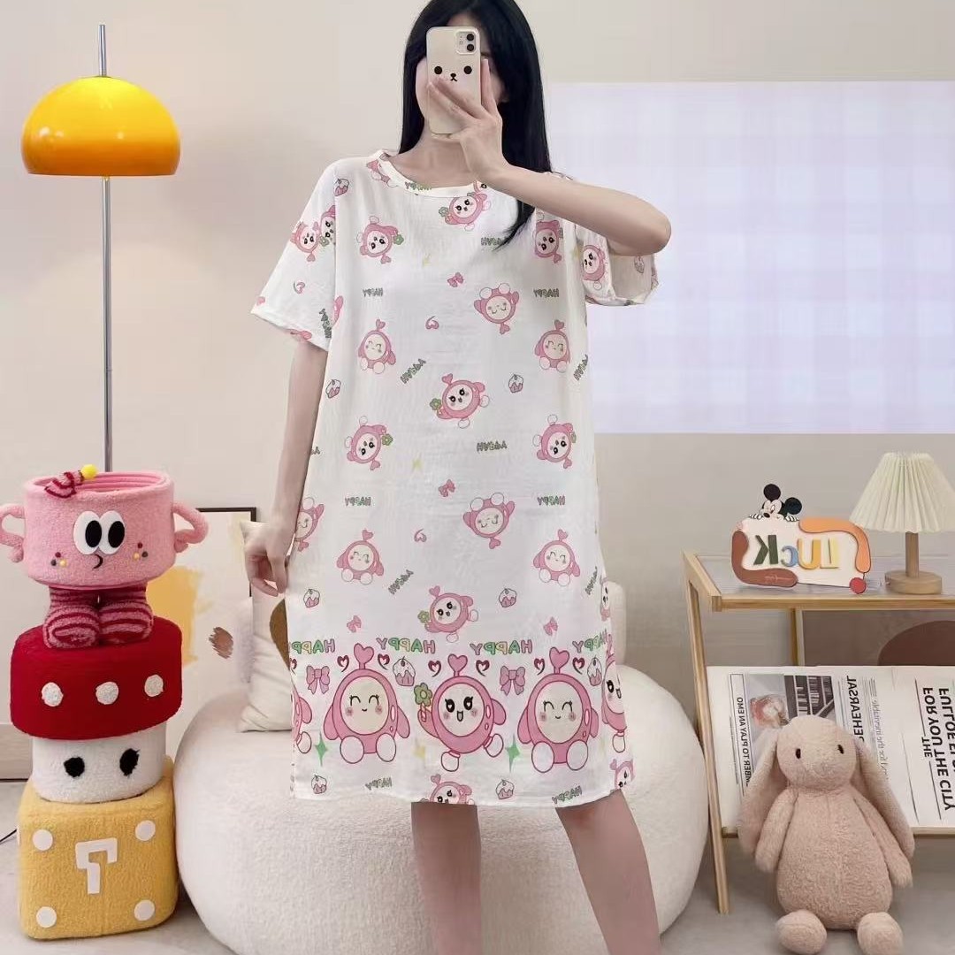 睡衣女夏季新款短袖睡裙韩版卡通宽松可外穿家居服