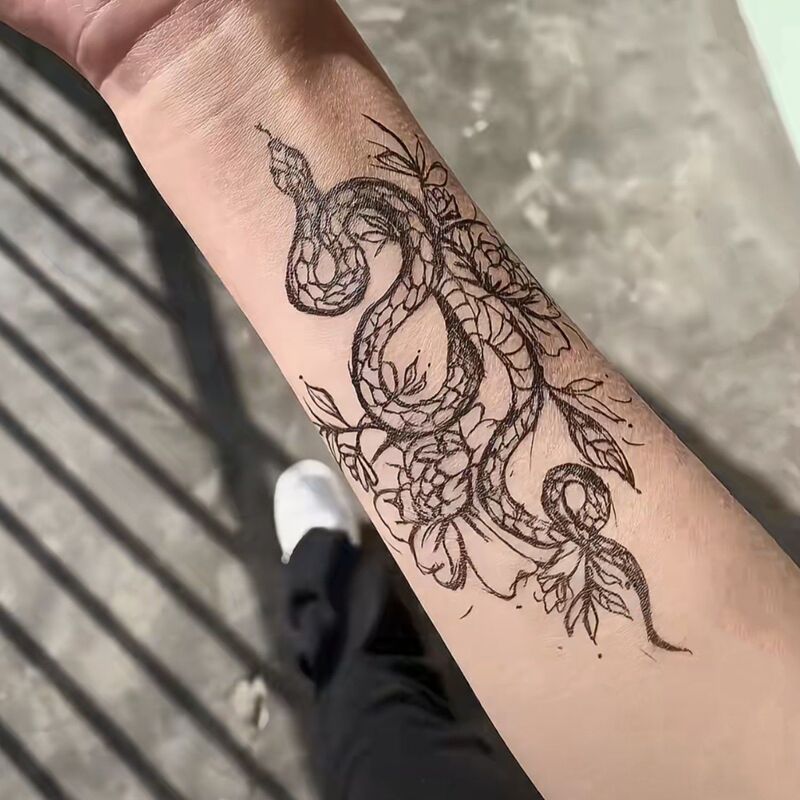 Flower Snake Herbal Juice Tattoo Sticker Waterproof Female Male Sexy Non-semi-permanent ins Fashion Cool Long-lasting Anti-Sweat