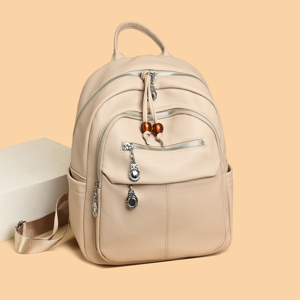 Mochila de Cuero para Mujer de Cuero PU Antirrobo Multicapa para Uso Diario y 通勤