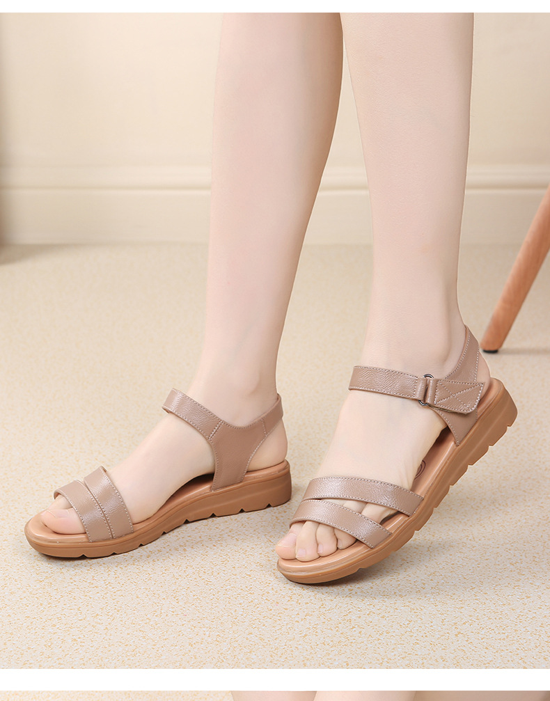 Dép sandal nữ đế bằng da mềm gân bò chống trượt mùa hè — Xám be chi tiết 17