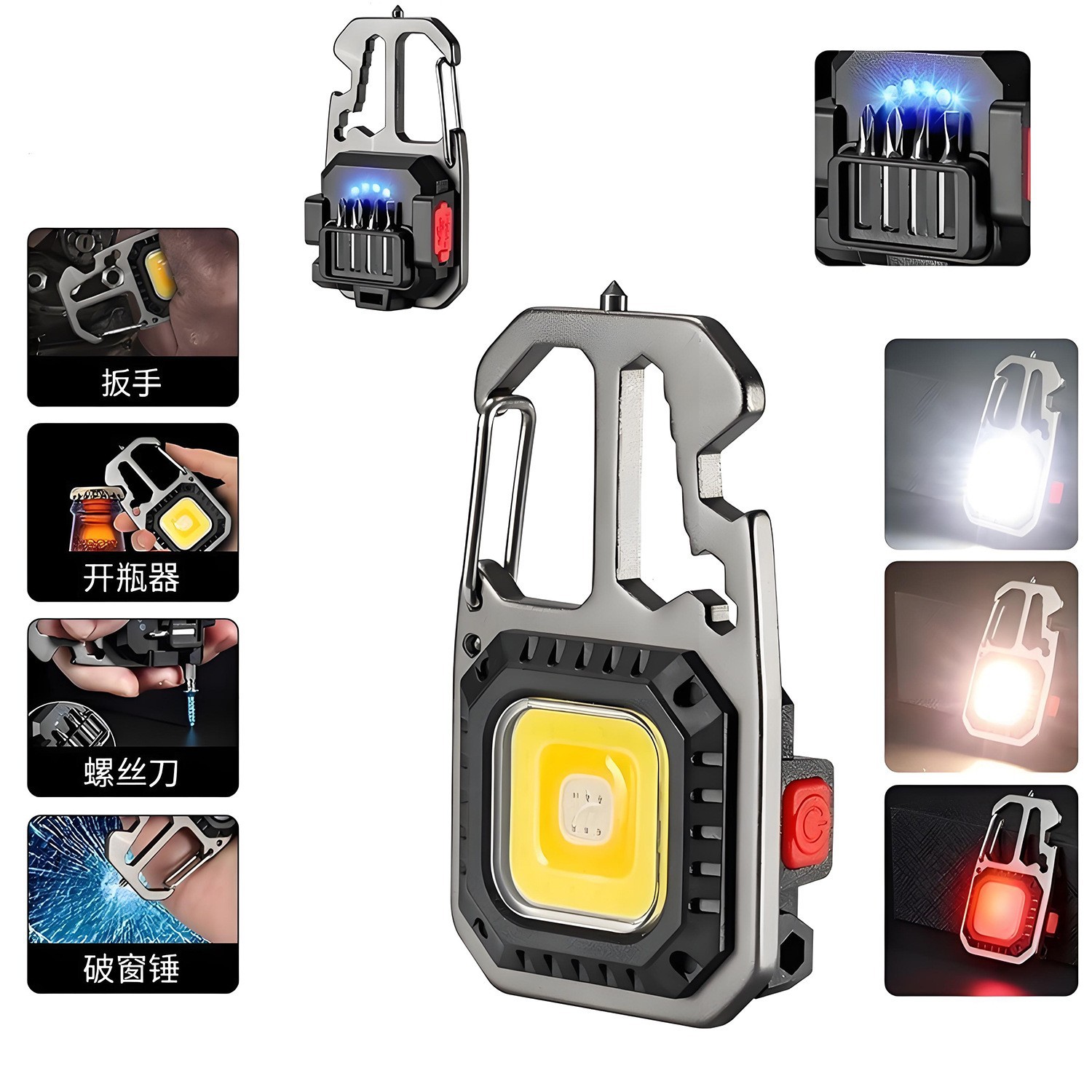 Luz de llavero multifuncional popular tipo C recargable fuerte luz de trabajo magnética al aire libre mini llavero Luz Portátil