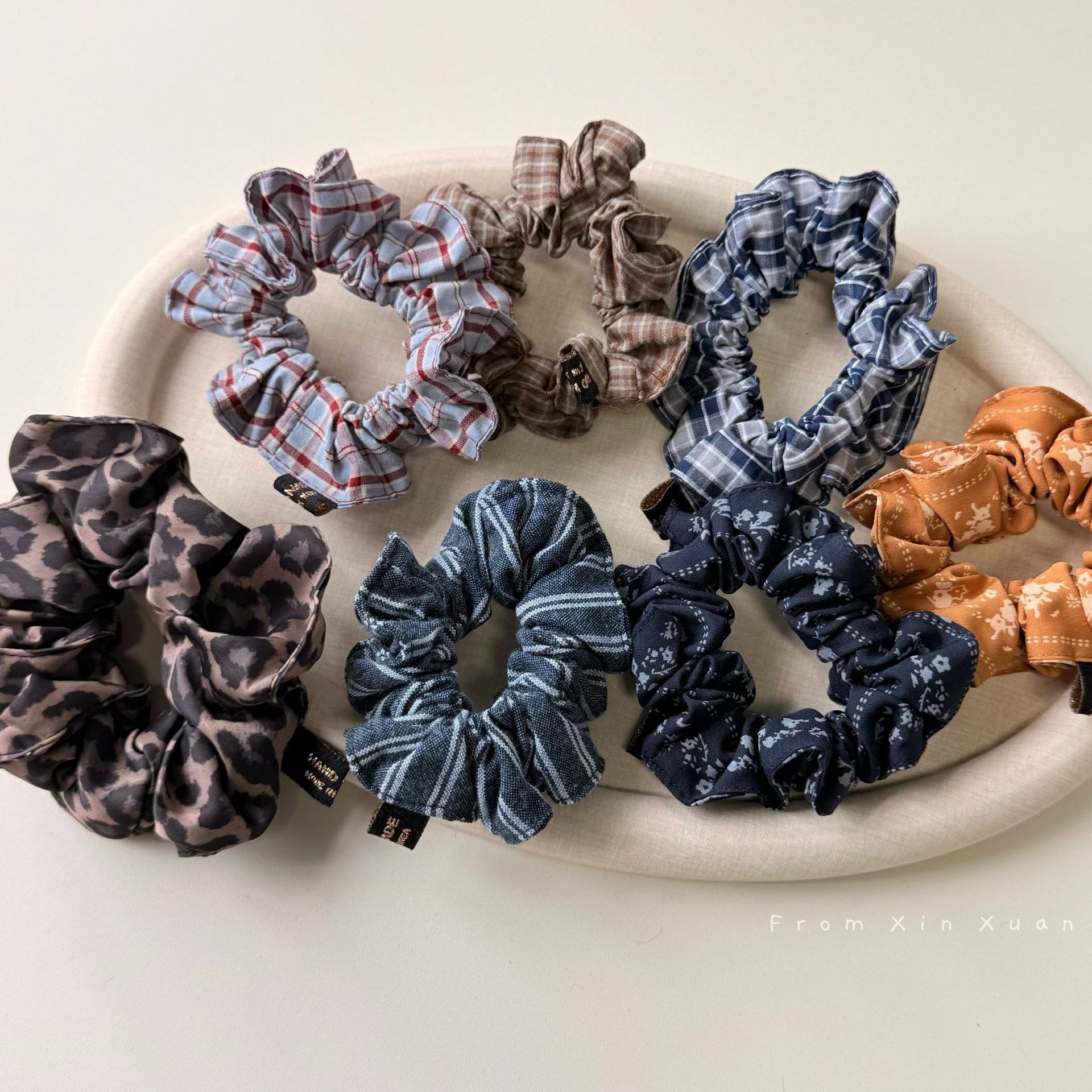 Koreanischer Retro Karo Blumen Scrunchie Für Damen Haargummi_voghion.com