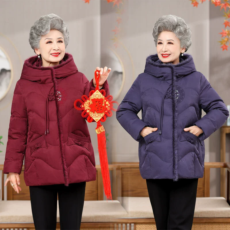 Зимний костюм для бабушки Тан, пуховик, 70-летняя 80-летняя куртка с хлопковой подкладкой, женская теплая Женская куртка с хлопковой подкладкой, пальто с вышивкой для мамы