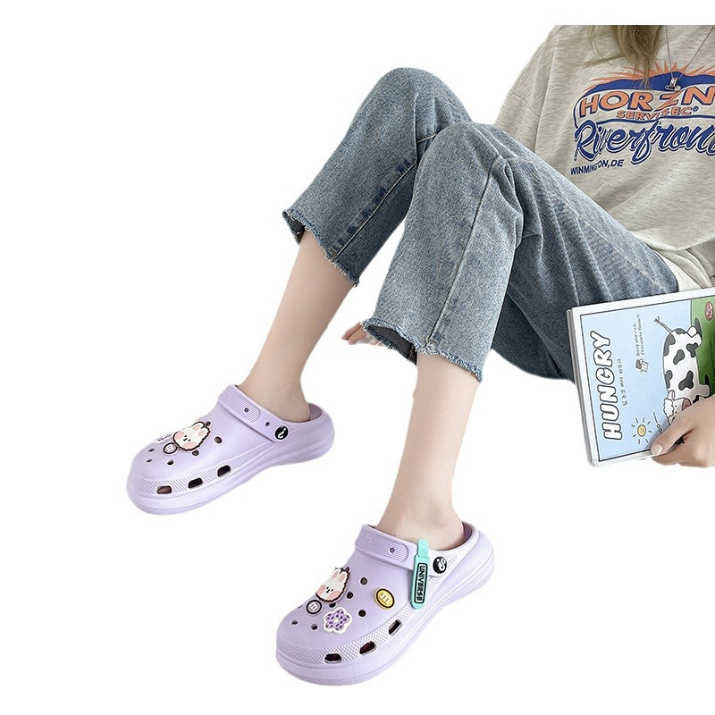 Zapatos con agujeros para mujer de verano nuevo estilo exterior de suela gruesa, arrastre de puntera, aumento cómodo, red antideslizante, enfermera roja, pisando mierda, zapatos de playa