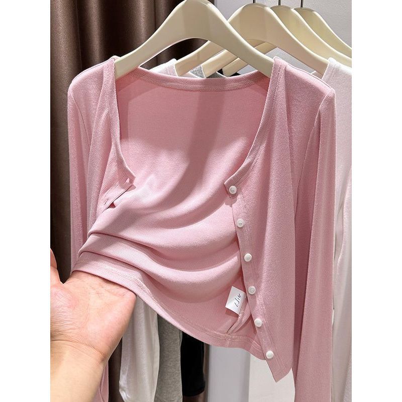 Pink Modal Sun-Protective Cardigan for Women, Summer Outerwear, Shawl, Air-Conditioned Room Cover-Up, Ice Silk Knit Sweater Jacket Pink Modal Sun-Protective Cardigan for Women, Summer Outerwear, Shawl, Air-Conditioned Room Cover-Up, Ice Silk Knit Sweater Jacket