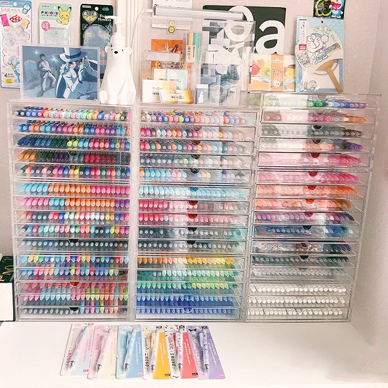 Acrylic Pen Holder Student Desktop Stationery Storage Box Transparent Large Capacity Mark Pen Holder Creative Paintings Pen Barrel
