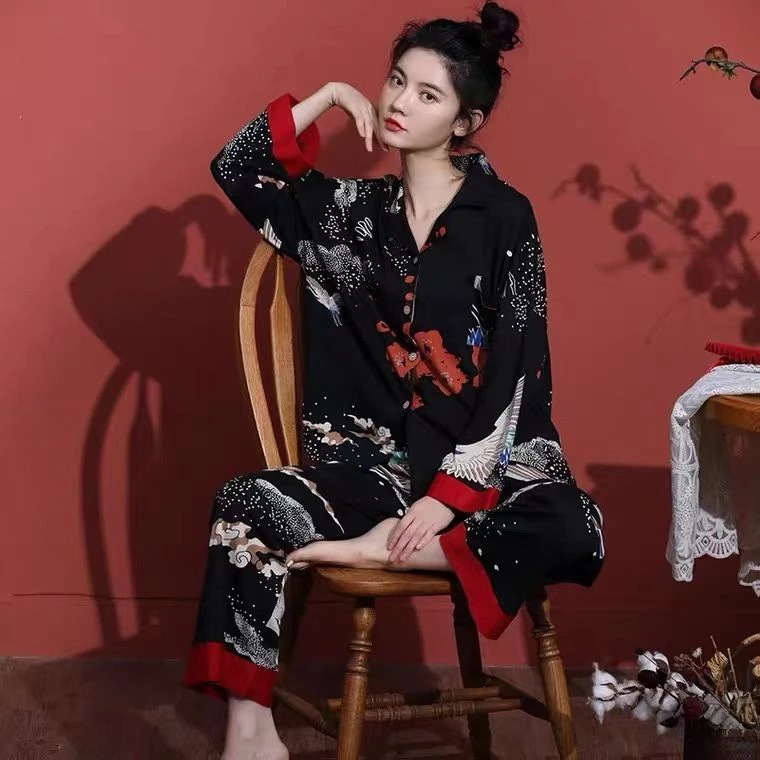 The Da Vinci Code Chinese Style Crane Pajamas Set Women's Fashion Design Can Be Weared Outside Home Clothes Couple Set