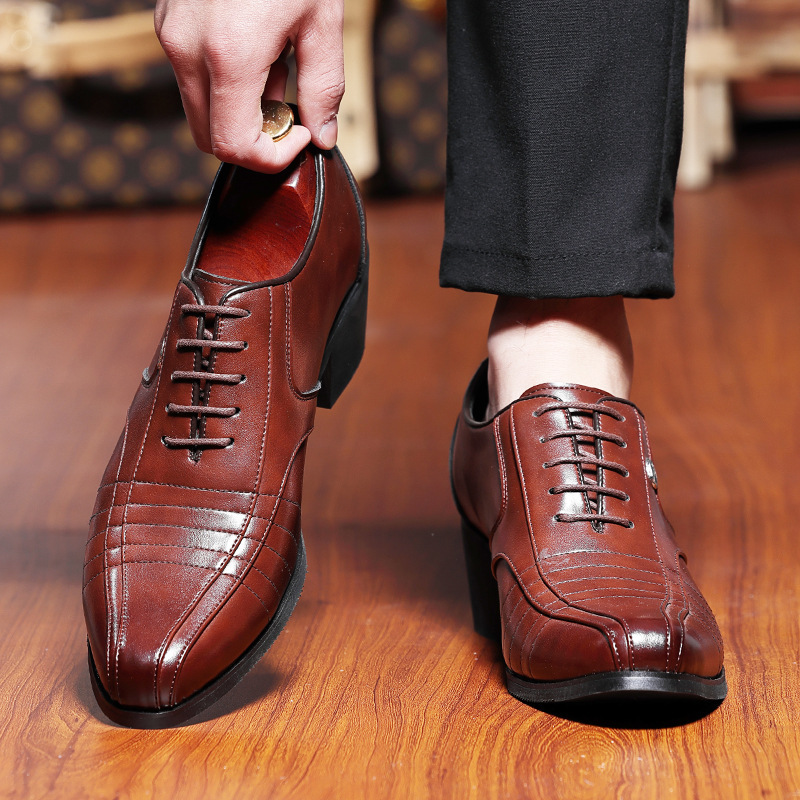 Cross-Border Large Size Men's Lace-Up Formal High-Heeled Shoes Men's 39-46 Business Casual Cuban Men's Shoes Wedding Banquet Shoes