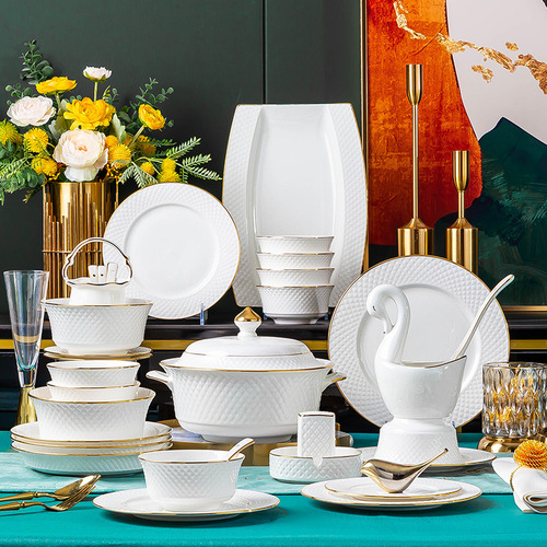 Diamond bone china tableware minimalist bowl and plate set Jingdezhen ceramic bowl and chopsticks set gift one-time delivery