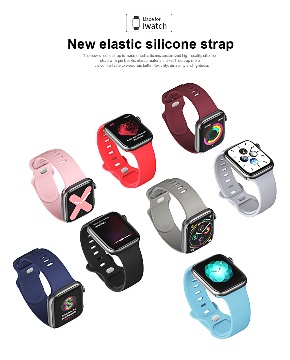 35g Weight Smart watch strap Classification Silica Gel Material Solid Color Pattern Casual Style Casual Solid Color Smart Watch Strap 无