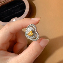 爱心黄钻亚马逊批发个性潮流饰品锆石嘻哈戒指欧美戒指女古巴跨境