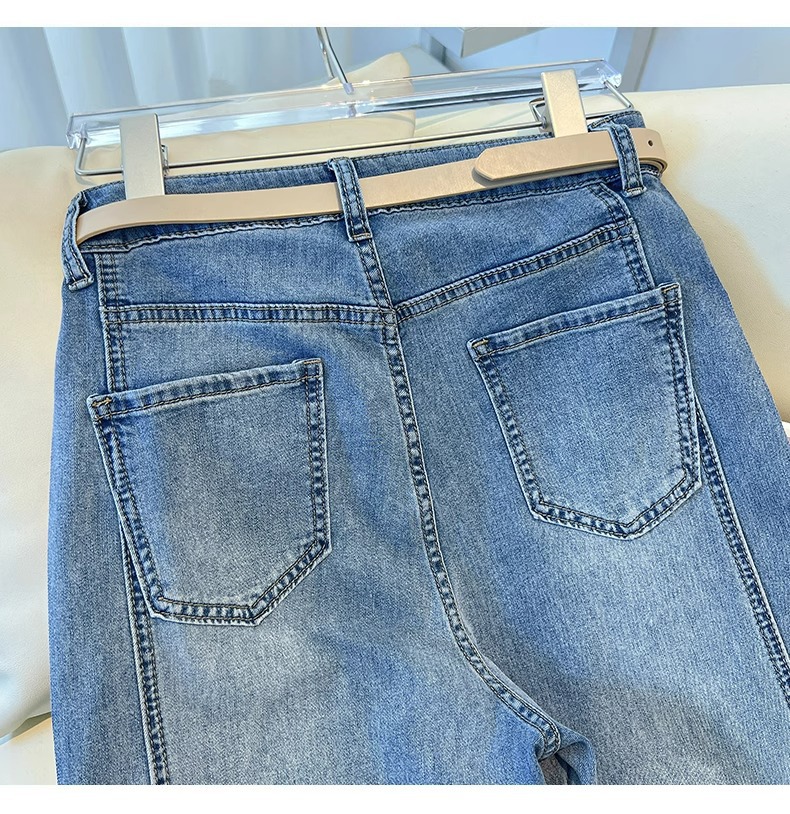 Women's High Waist Rhinestone Embellished Wide Leg Jeans Loose Fit Slimming Straight Leg Drape Autumn/Winter Fashion_ecoleips.com