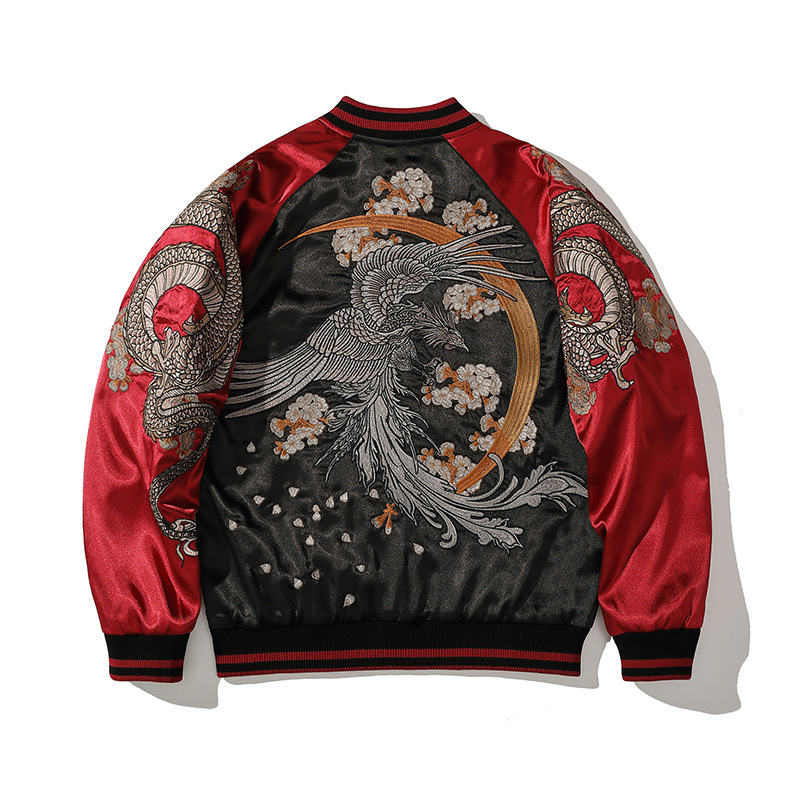 跨境国潮新款重工凤凰刺绣夹克上衣秋冬中国风潮牌秋冬休闲男外套