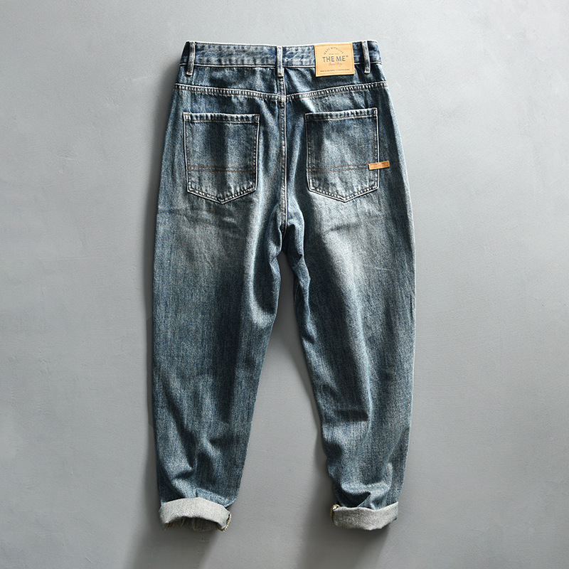 Pantaloni casual da uomo in denim lavato retrò G7195, un pezzo unico per la sostituzione dei capelli_voghion.com
