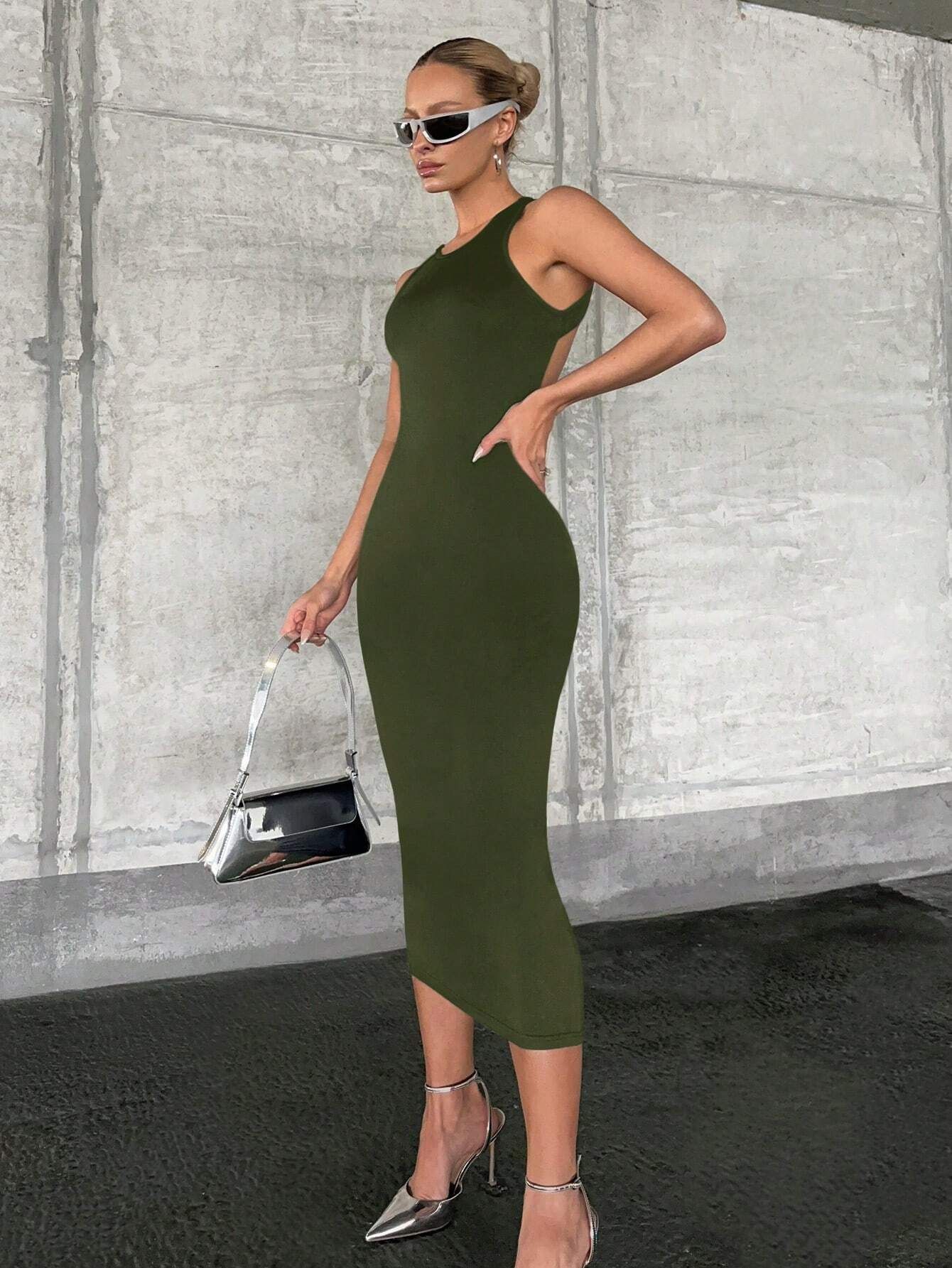 Vestido tipo chaleco ajustado de color liso para mujer, primavera y verano, sexy y con recortes