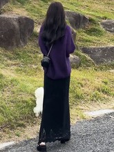 法式慵懒宽松紫色毛衣半裙女2025秋冬新款高级感减龄针织上衣套装