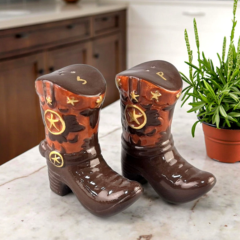 Botas de vaqueros occidentales creativas transfronterizas botas de cerámica botas de sabor domésticas personalidades de nicho artesanías de cerámica pintadas a mano