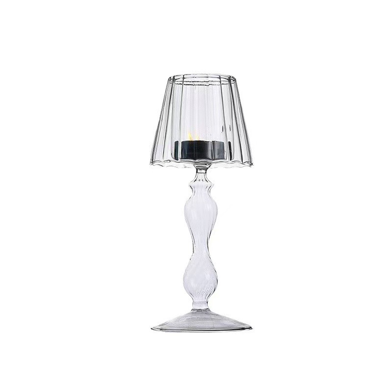 Lámpara de escritorio de vidrio transparente europea modelado candelabro alto pie candelabro rayas decoración creativa de bodas