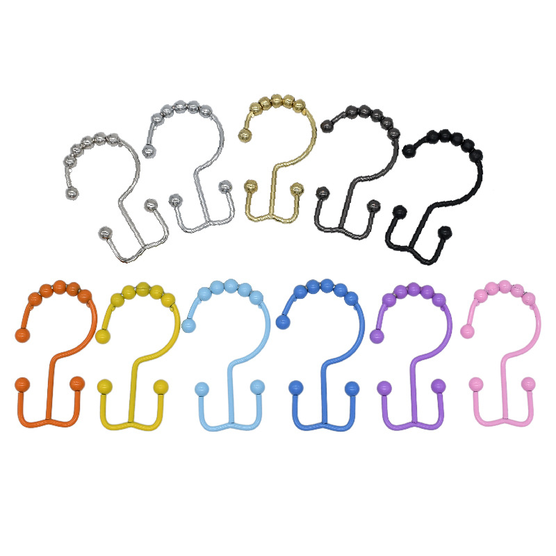 Suministro directo gancho de cortina de acero inoxidable anti-óxido Cortina de ducha anillo colgante Mute suave cinco bolas de montaña forma de cortina de ducha gancho traje