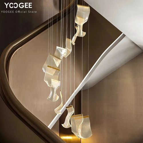 Large chandelier for duplex building, post-modern, simple, light luxury, living room lamp, creative Nordic lamp, staircase, restaurant hall lighting