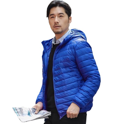 Men's Short-sleeve Business Casual Hooded Collar Thin Silk Cotton Coat for Autumn and Winter