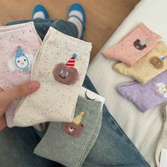 "小熊生日帽子"點子紗中筒襪秋冬韓系可愛少女日系堆堆襪ins禮物