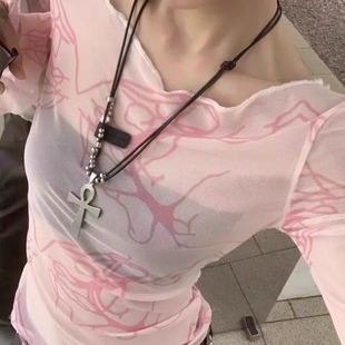 Y2K Heavy Industry Cross Necklace for Men and Women Millennial Spice Girl Sweet Cool Sub-culture Clavicle Chain Punk Style Niche Neck Chain