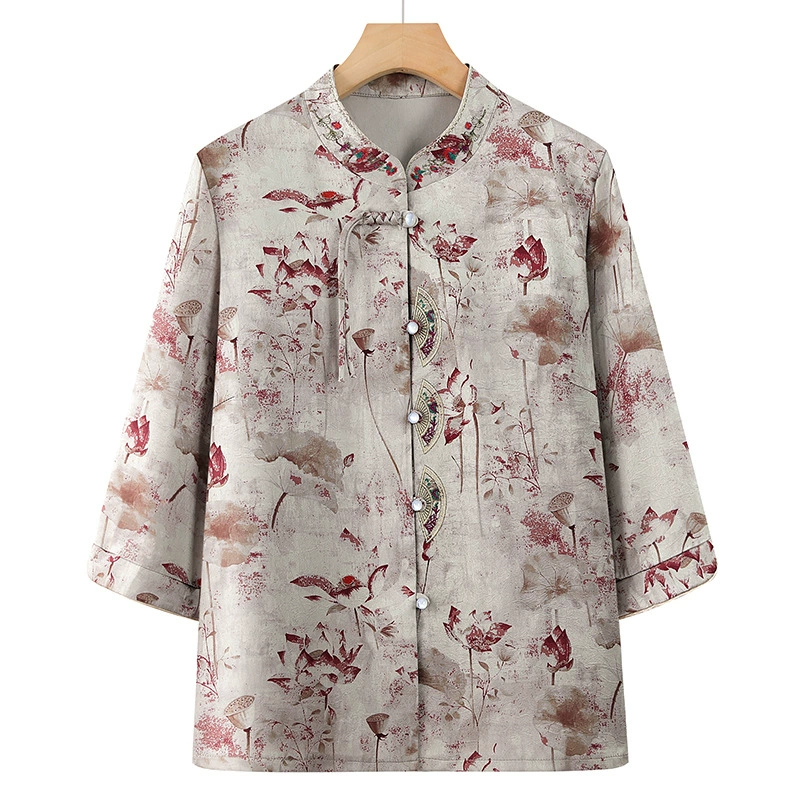 Летние рубашки для пожилых женщин, новые весенние топы для мам в китайском стиле, одежда для бабушек, модные рубашки в китайском стиле.