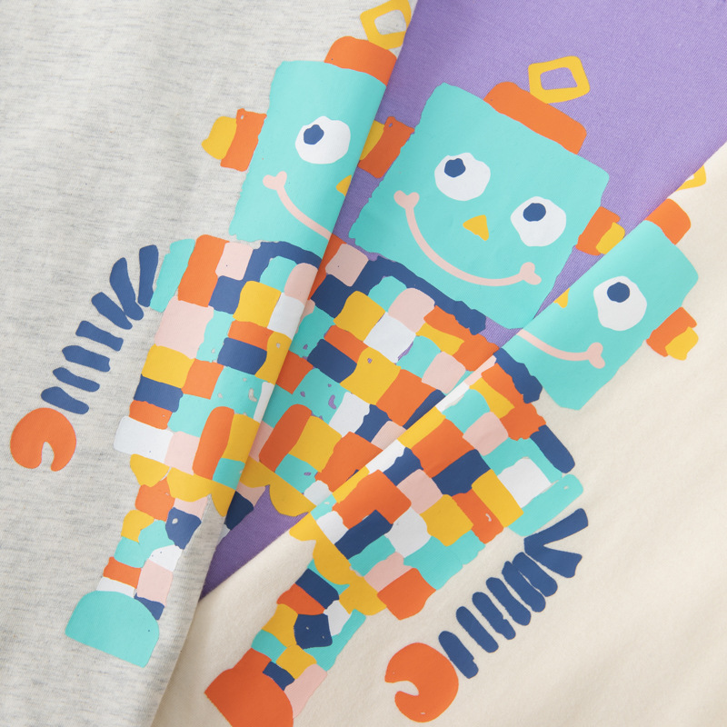 Ropa para niños de verano nuevo robot para niños ropa para bebés fuente de Douyin suéter suelto de cuello redondo cabello de una pieza