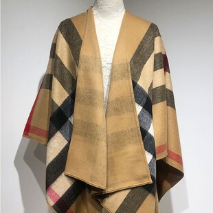 Inner Mongolia Factory Wholesale Autumn and Winter Women's Scarves, British Plaid Double-Sided Lamb Wool Color-Blocked Warm Cloaks