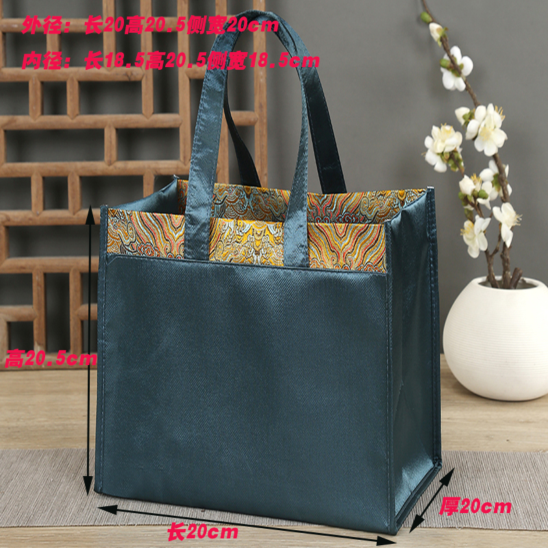 피콕 블루 길이 20 높이 20.5 옆 폭 20cm 트리밍 실크 가방