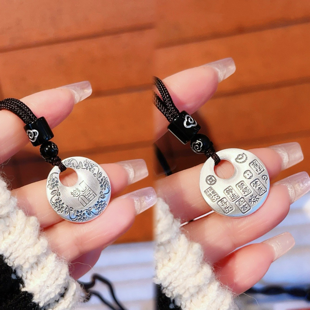 999 pie de plata Ping An alegría esmerilado sólido Ping An colgante de hebilla para hombres y mujeres ciento Fu Zodiac Collar de año del dragón