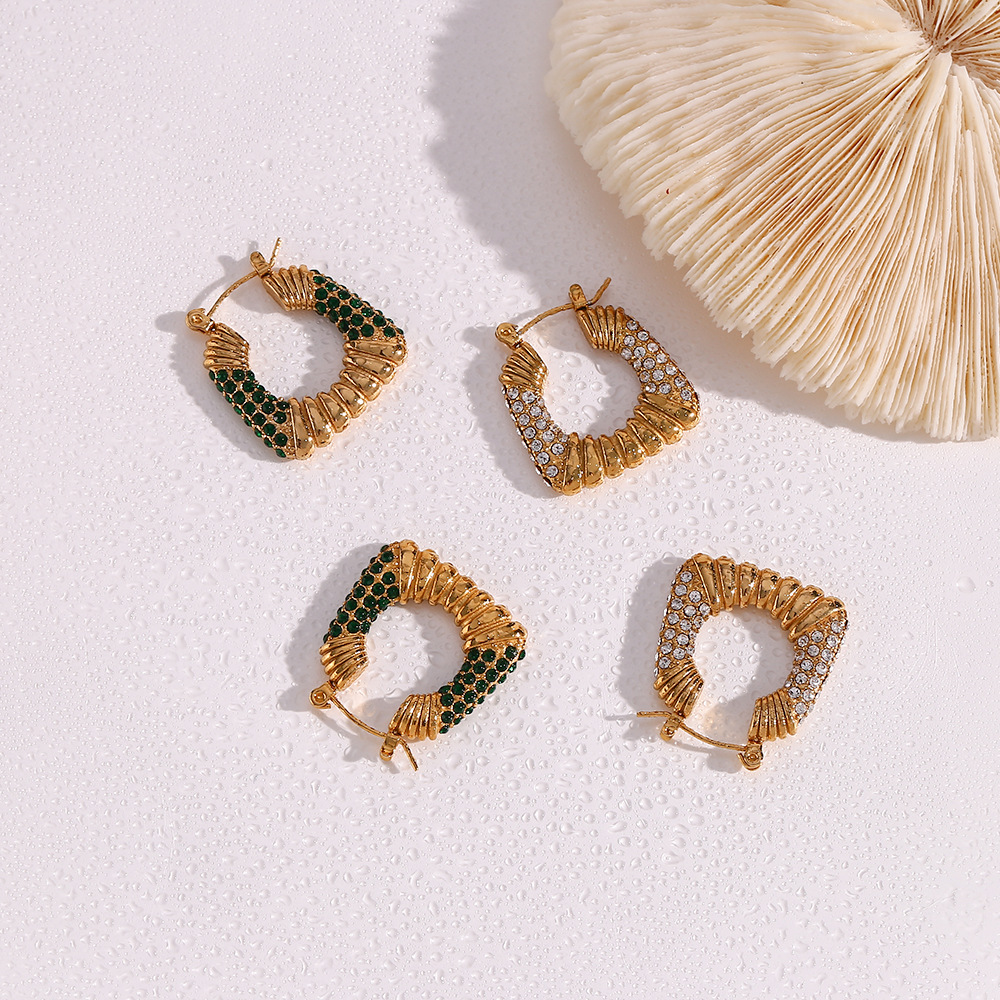 Fashion U Shape Stainless Steel Plating Inlay Zircon Hoop Earrings 1 Pair