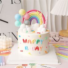 网红HAPPY软陶彩虹生日蛋糕装饰气球彩色蜡烛烘焙生日快乐插件