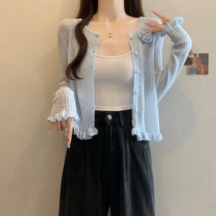 Plus Size Women's Sun Protection Clothing Knitted Cardigan Fat mm Stereo Flower Outer Skirt Air-Conditioned Shirt Top