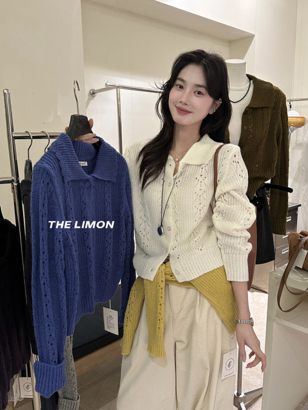 thelimon柠檬绿茶2025秋季简约设计感镂空软糯百搭显瘦针织开衫女|undefined