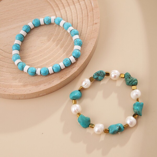 retro turquoise ethnic beaded bracelet pearl handmade