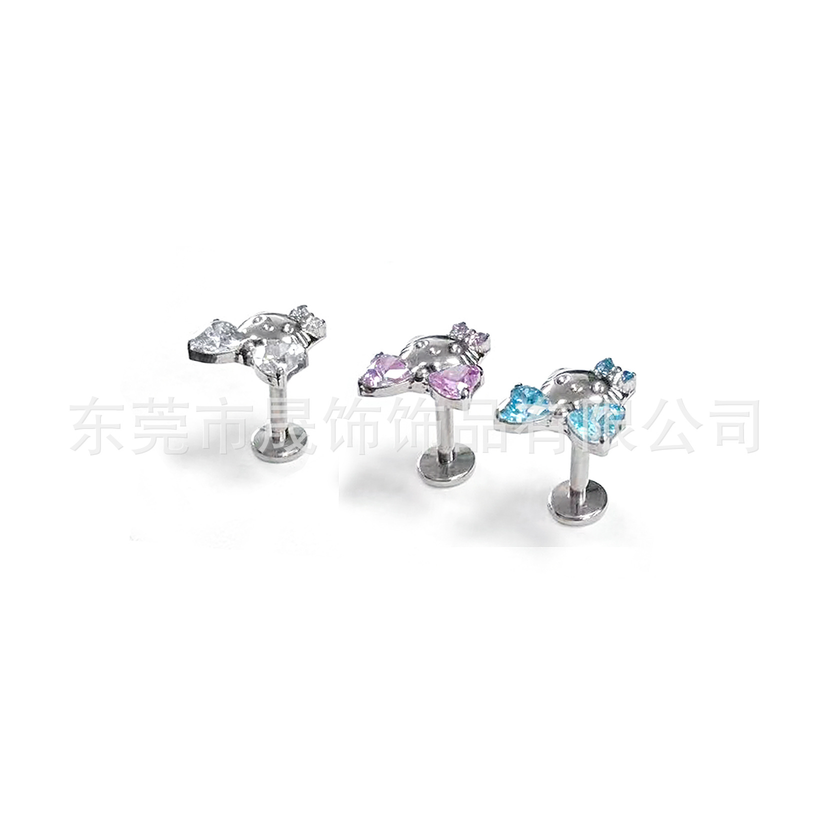 F136 Titanium Alloy 可爱Kitty猫 Ear Stud Studded 5A Cubic Zirconia Helix Cartilage Stud G23 Titanium Internal Thread Piercing Jewelry