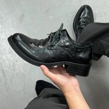 小众翘头模特巫师鞋男走秀潮款尖头皮鞋高跟厚底德比鞋增高休闲