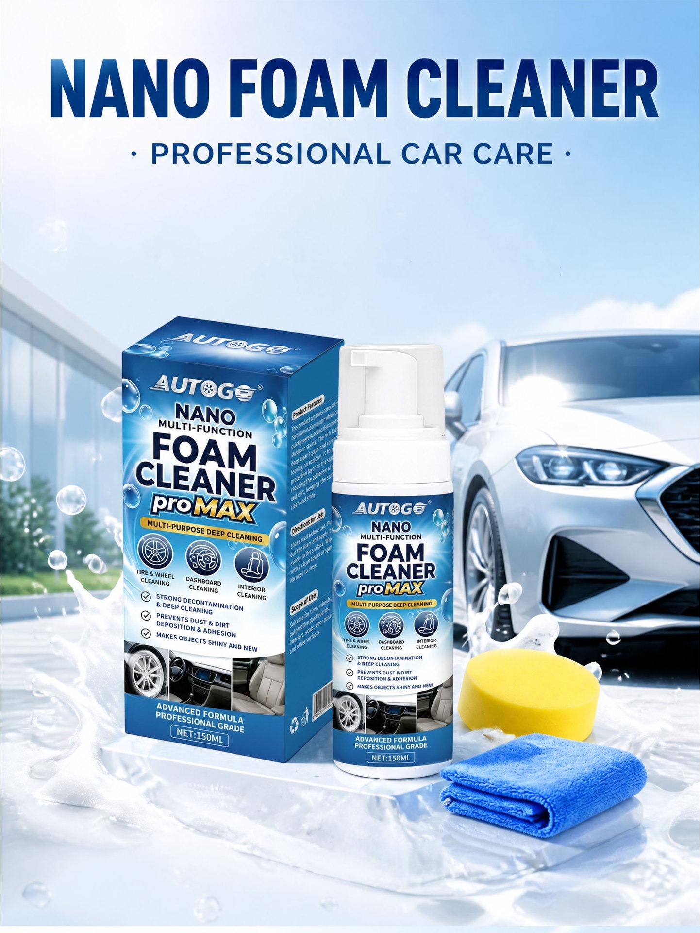 AUTOGO Multifunctional Foam Cleaner for car interior leather cleaning, stain removal, renovation, daily maintenance, and shine enhancement
