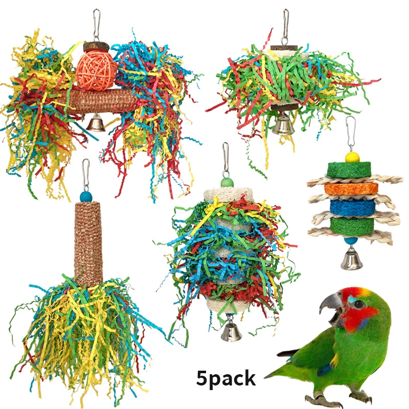 Набор игрушек для попугаев: корелла, неразлучник, канарейка, жевательная и рвущая бумага, шарик из ротанга, игрушка для птицы из люфы.