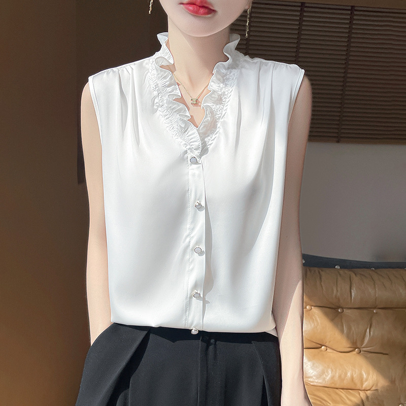 Lotus Leaf Sleeveless Shirt 2026 French Lace Top Summer Vest New Chinese Style Thin Ruffle Edge Popular Item