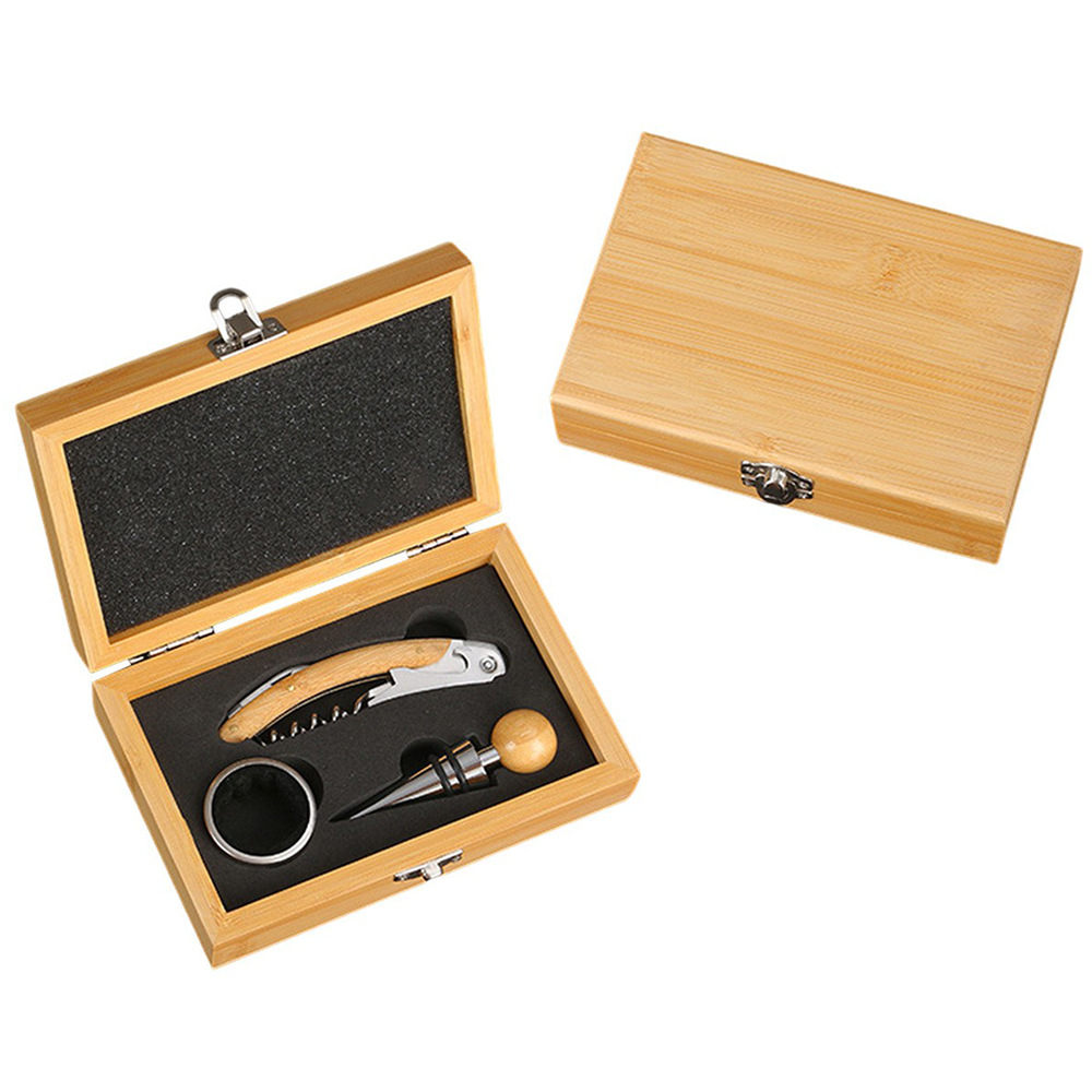 대나무(둥근 와인 마개+칼)+와인 링