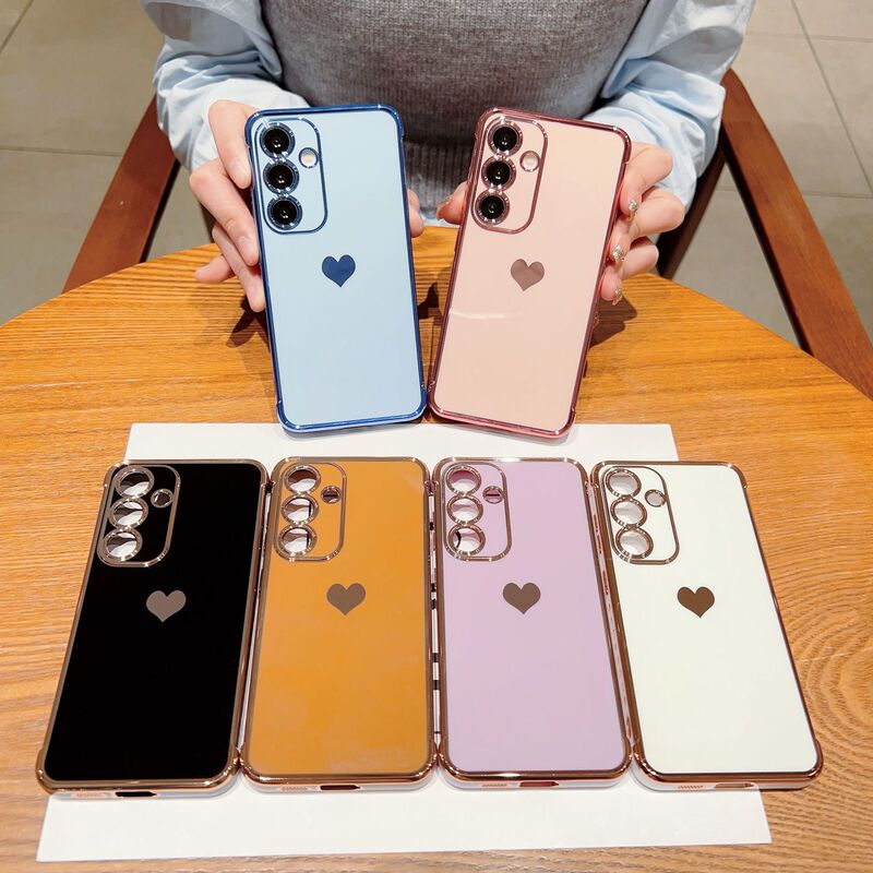 Suitable for Samsung S25Ultra Side Electroplated Heart Mobile Phone Case A14 Silicone All-Inclusive A54 Protective Cover Export Case